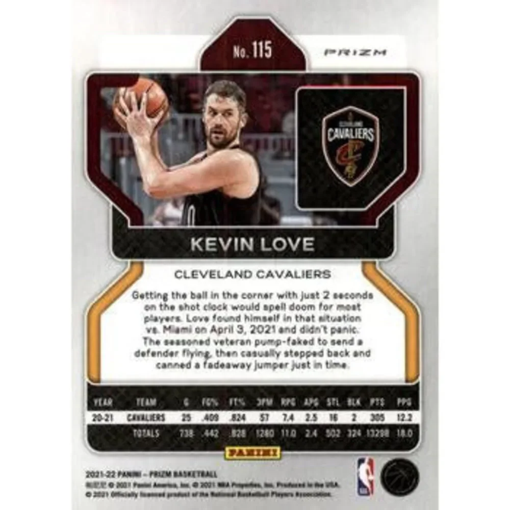 2021-22 Panini Silver Prizm Kevin Love 115 Cleveland Cavaliers